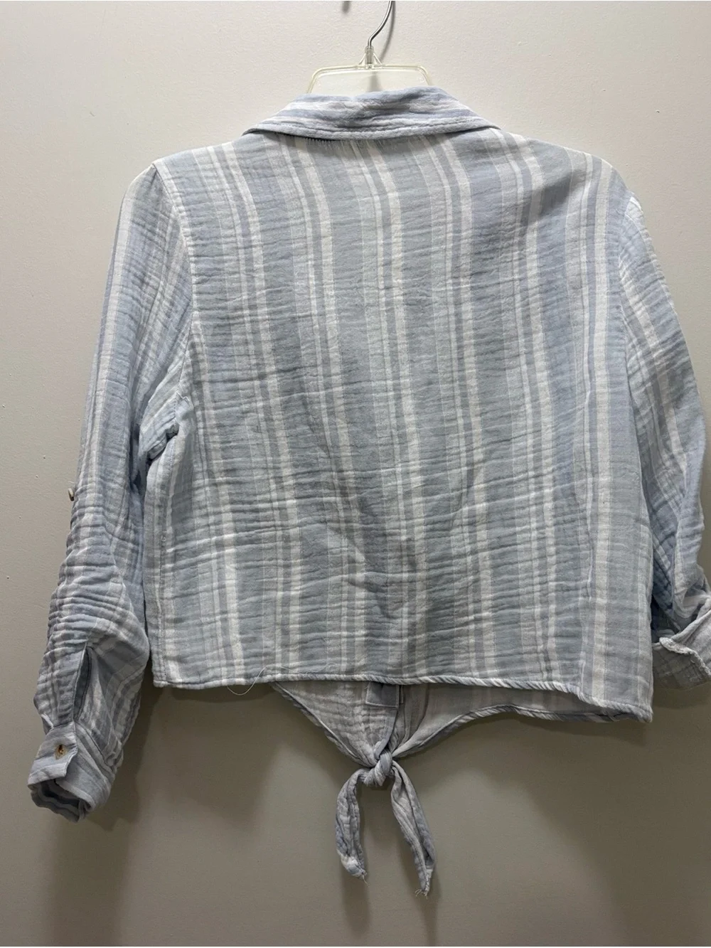 Love Notes Blue & White Striped Tie-Front Button Down Shirt - Picture 2 of 3